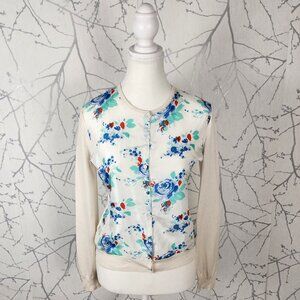 Armand Ventilo Watercolor Floral Satin Front Silk Cotton Cardigan